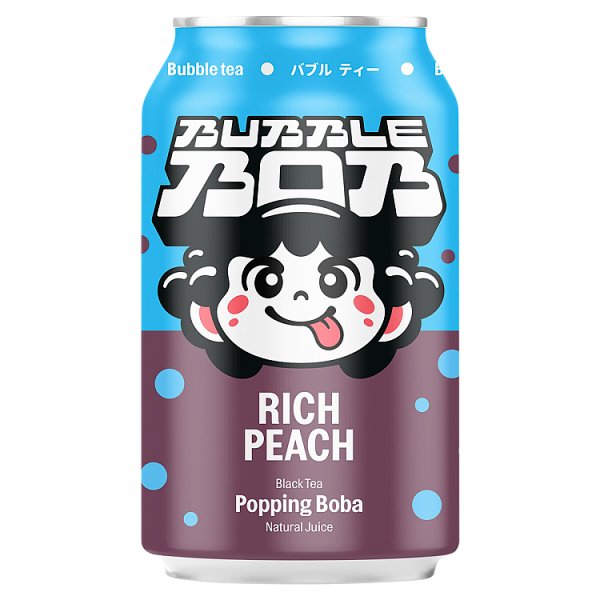 Bubble Bob Rich Peach Napój z czarną herbatą sokiem brzoskwiniowym i pękającymi kuleczkami 330 ml