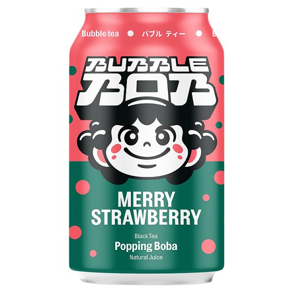 Bubble Bob Merry Strawberry Napój z czarną herbatą sokiem truskawkowym pękającymi kuleczkami 330 ml