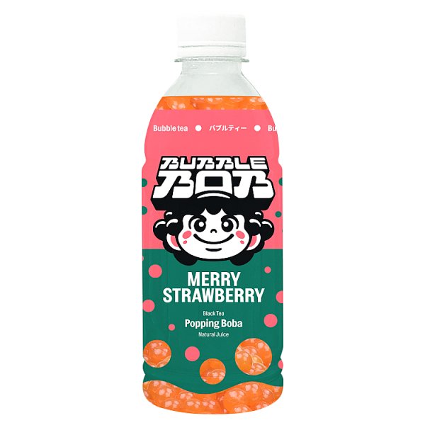 Bubble Bob Merry Strawberry Napój z czarną herbatą sokiem truskawkowym pękającymi kuleczkami 350 ml