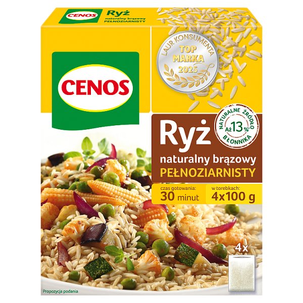 Cenos Ryż naturalny brązowy pełnoziarnisty 400 g (4 x 100 g)