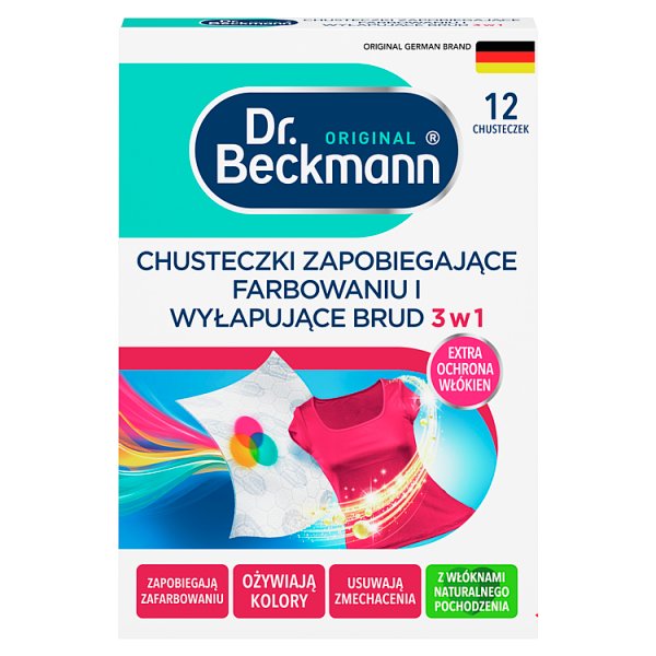 Dr. Beckmann Chusteczki zapobiegające farbowaniu i wyłapujące brud 3 w 1 12 sztuk