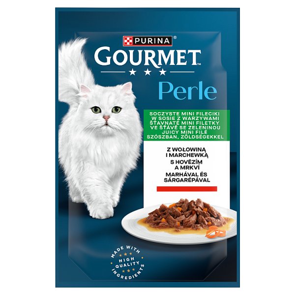 Gourmet Perle Karma dla kotów soczyste mini fileciki w sosie z warzywami z wołowiną i marchewką 85 g