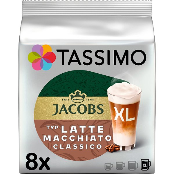 Tassimo Jacobs Latte Macchiato Classico Kawa mielona 8 kapsułek i mleko 8 kapsułek 264 g