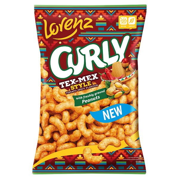 Lorenz Curly Chrupki kukurydziane ze świeżo zmielonymi orzeszkami o smaku pikantnych pomidorów 100 g