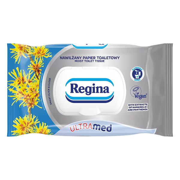Regina Ultra Med Nawilżany papier toaletowy ekstrakt z oczaru wirginijskiego i pantenolu 42 sztuki