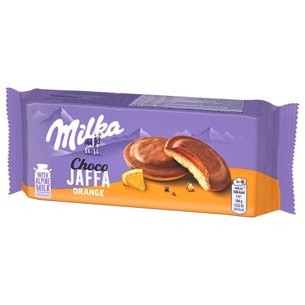 Milka Choco Jaffa Orange, biszkopty z galaretką o smaku pomarańczowym z mleczną czekoladą - 147 g