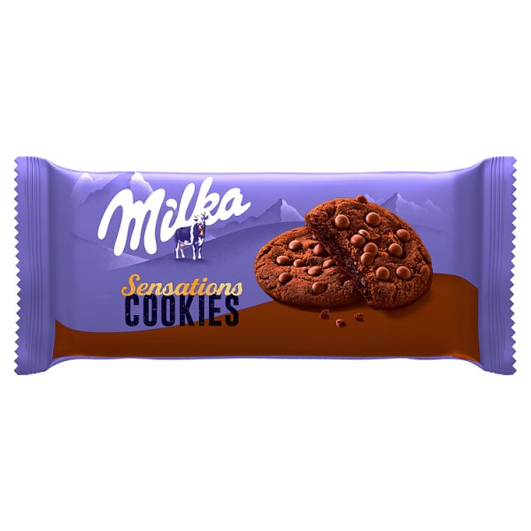 Milka Sensations Cookies, ciastka kakaowe z miękkim środkiem i kawałkami mlecznej czekolady - 156 g