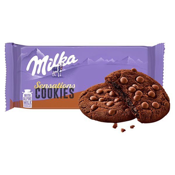 Milka Sensations Cookies, ciastka kakaowe z miękkim środkiem i kawałkami mlecznej czekolady - 156 g