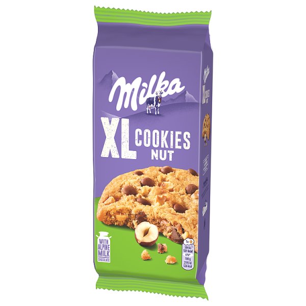 Milka XL Cookies Nut, ciastka z kawałkami mlecznej czekolady i orzechami - 184 g