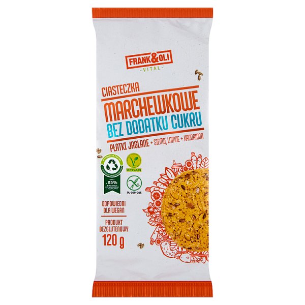 Frank&amp;Oli Ciasteczka marchewkowe bez dodatku cukru 120 g