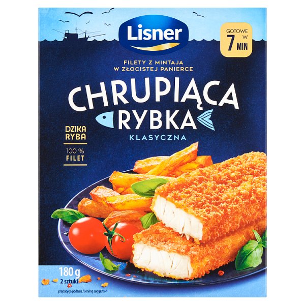 Lisner Chrupiąca Rybka Filety z mintaja w złocistej panierce klasyczna 180 g (2 sztuki)