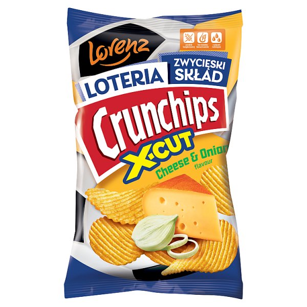 Crunchips X-cut Chipsy ziemniaczane o smaku sera i cebuli 130 g