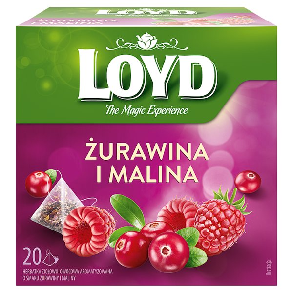 Loyd Herbatka ziołowo-owocowa aromatyzowana żurawina i malina 40 g (20 x 2 g)