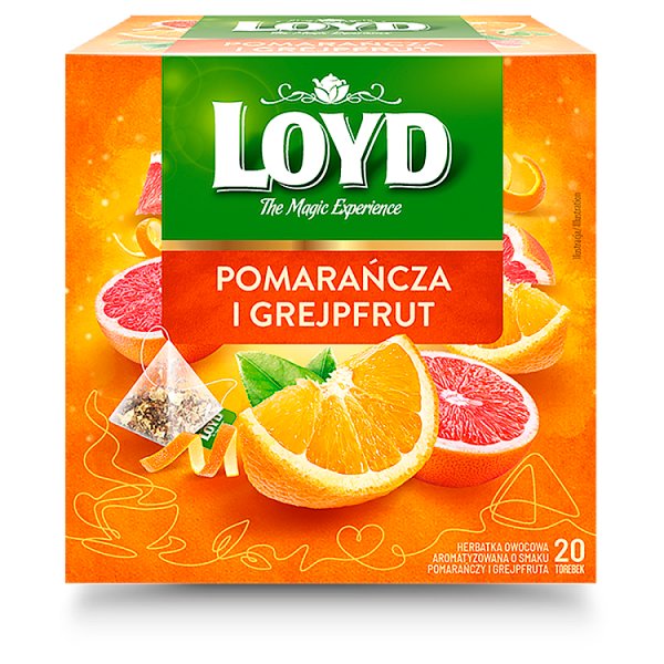 Loyd Herbatka owocowa aromatyzowana pomarańcza i grejpfrut 40 g (20 x 2 g)