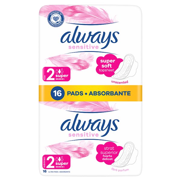 Always Ultra Sensitive Super (rozmiar 2) Podpaski ze skrzydełkami, 16 sztuk