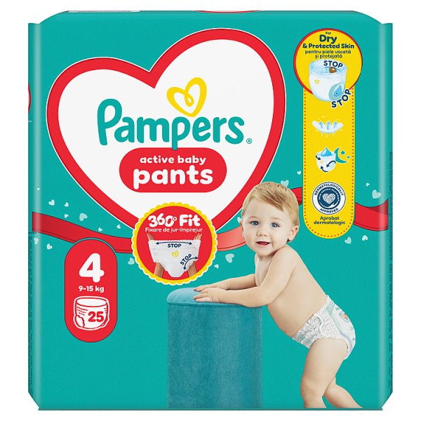 Pampers Active Baby Pieluchomajtki Rozmiar 4, 25 szt., 9-15 kg