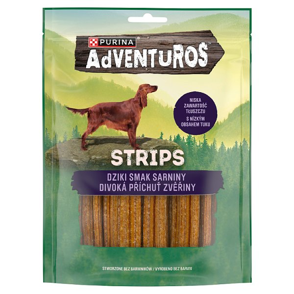 Purina AdVENTuROS Strips Uzupełniająca karma dla dorosłych psów smak sarniny 90 g