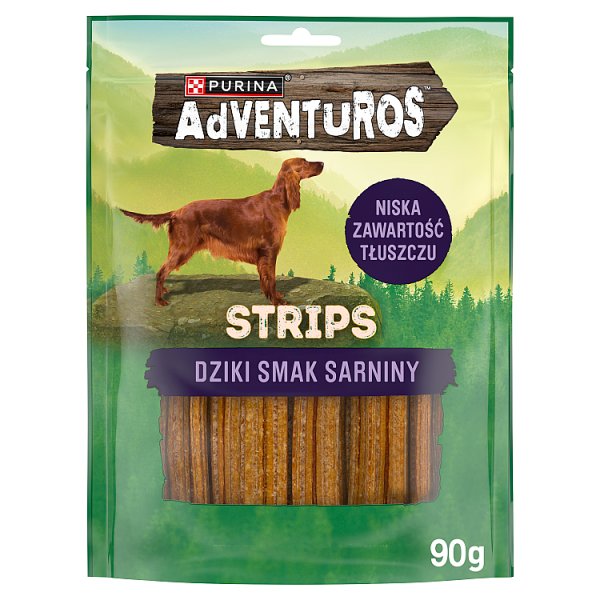 Purina AdVENTuROS Strips Uzupełniająca karma dla dorosłych psów smak sarniny 90 g