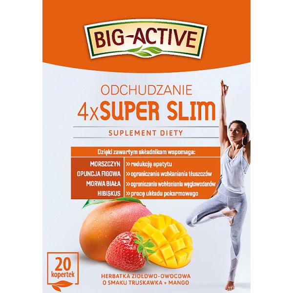 Big-Active 4 x Super Slim odchudzanie Herbatka ziołowo-owocowa 40 g (20 x 2 g)