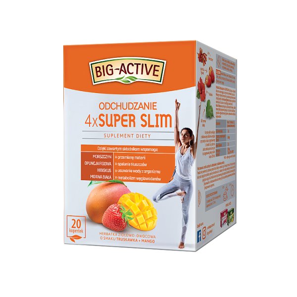 Big-Active 4 x Super Slim odchudzanie Herbatka ziołowo-owocowa 40 g (20 x 2 g)
