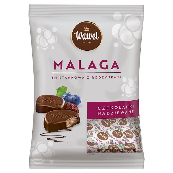 Wawel Malaga śmietankowa z rodzynkami Czekoladki nadziewane 1000 g