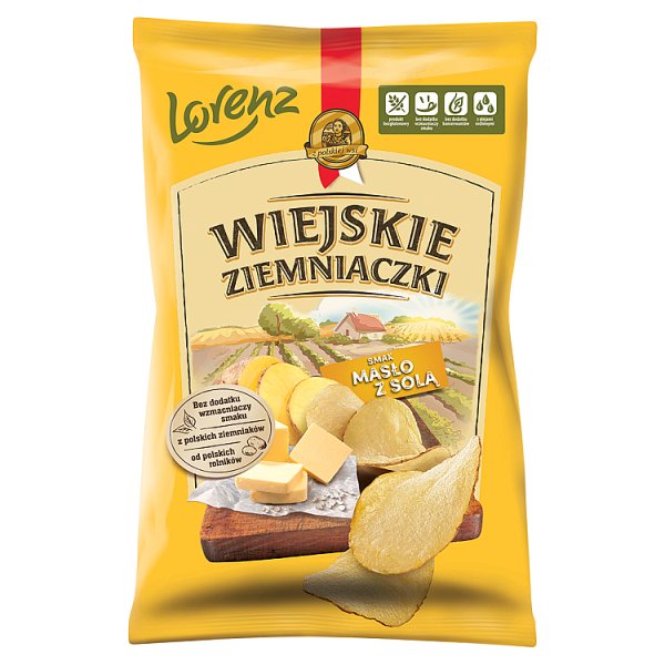 Wiejskie Ziemniaczki Chipsy ziemniaczane smak masło z solą 130 g
