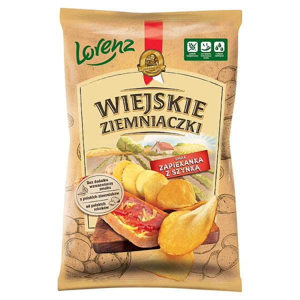 Wiejskie Ziemniaczki Chipsy ziemniaczane smak zapiekanka z szynką 130 g