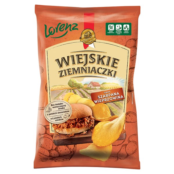 Wiejskie Ziemniaczki Chipsy ziemniaczane smak szarpana wieprzowina 130 g