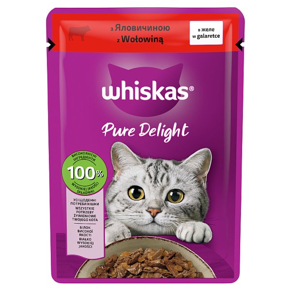 Whiskas Pure Delight Mokra karma dla dorosłych kotów z wołowiną w galaretce 85 g