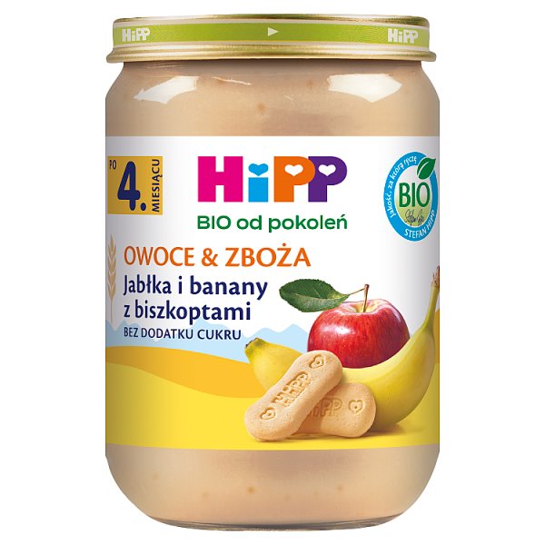 HiPP BIO Owoce &amp; Zboża Jabłka i banany z biszkoptami po 4. miesiącu 190 g