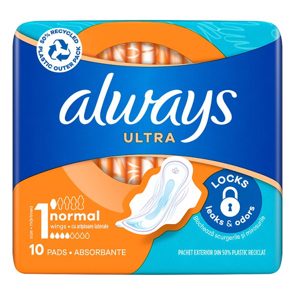 Always Ultra Normal (R1) Ze Skrzydełkami Podpaski 10 Sztuk