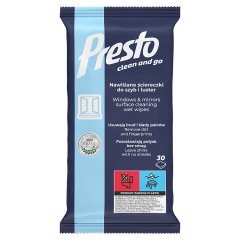 Presto Nawilżane ściereczki do szyb i luster 30 sztuk
