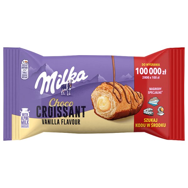 Milka Croissant Choco Vanilla, rogalik z ciasta francuskiego z nadzieniem o smaku waniliowym - 50 g