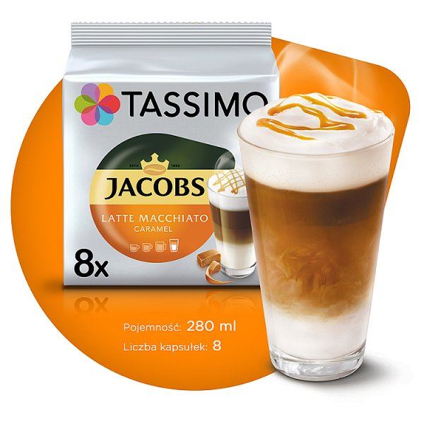 Tassimo Jacobs Latte Macchiato Caramel Kawa mielona 8 kapsułek i mleko 8 kapsułek 268 g