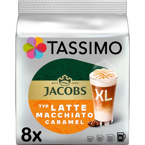 Tassimo Jacobs Latte Macchiato Caramel Kawa mielona 8 kapsułek i mleko 8 kapsułek 268 g