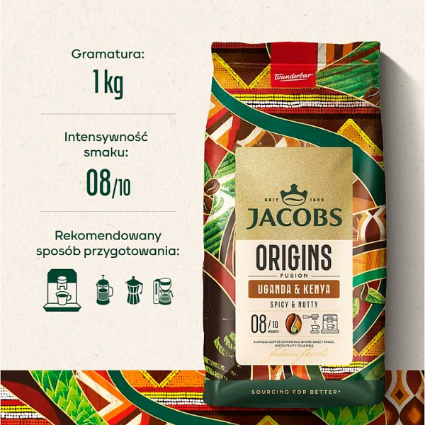 Jacobs Origins Fusion Uganda &amp; Kenya Kawa ziarnista palona 1000 g