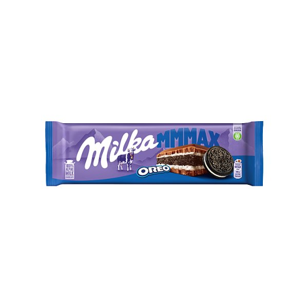 Milka Mmmax Oreo Herbatniki kakaowe i nadzienie mleczne o smaku waniliowym 300 g