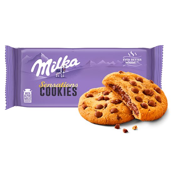 Milka Sensations Cookies, ciastka z czekoladowym nadzieniem i kawałkami mlecznej czekolady - 156 g
