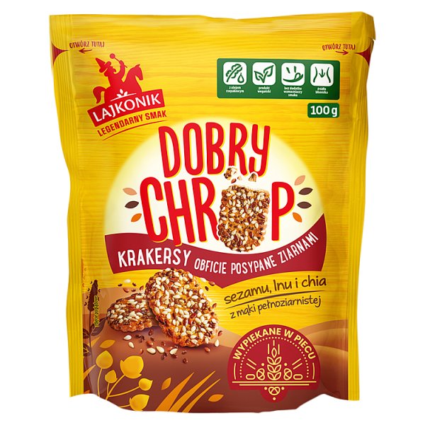 Lajkonik Dobry Chrup Krakersy obficie posypane ziarnami sezamu lnu i chia 100 g