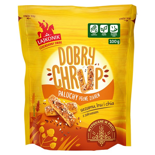 Lajkonik Dobry Chrup Paluchy pełne ziaren sezamu lnu i chia 100 g