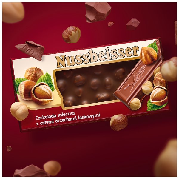 Nussbeisser Czekolada mleczna z całymi orzechami laskowymi 100 g