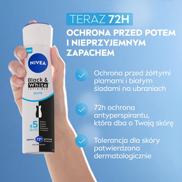 Nivea Black&amp;White Invisible Pure Antyperspirant Spray 150ml