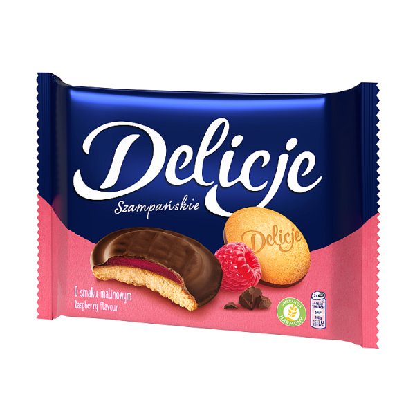 Delicje Szampańskie Biszkopty z galaretką o smaku malinowym oblewane czekoladą 294 g