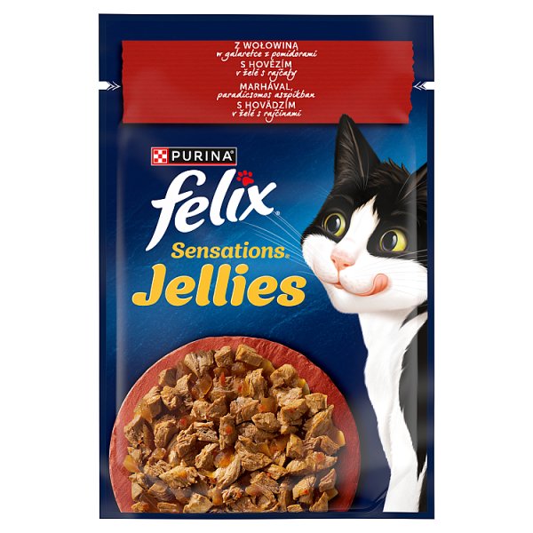 Felix Sensations Jellies Karma dla dorosłych kotów z wołowiną w galaretce z pomidorami 85 g