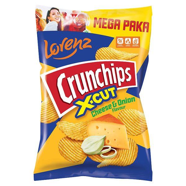 Crunchips X-Cut Chipsy ziemniaczane o smaku sera i cebuli 200 g