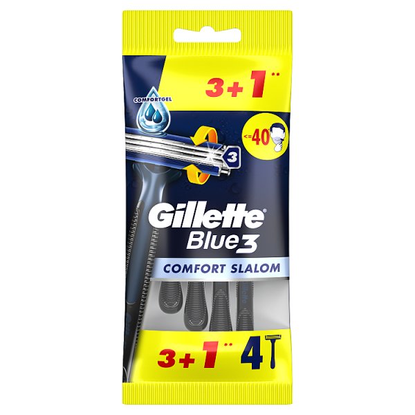 Gillette Blue3 Comfort Slalom Jednorazowa maszynka do golenia dla mężczyzn, 4 sztuk