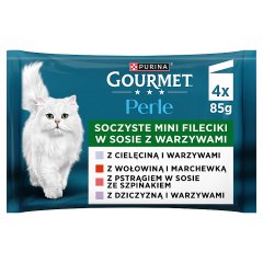Gourmet Perle Karma dla dorosłych kotów soczyste mini fileciki w sosie z warzywami 340 g (4 x 85 g)