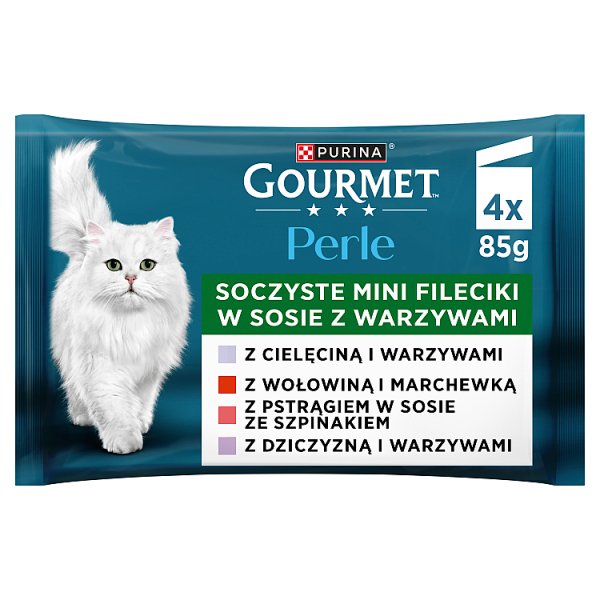 Gourmet Perle Karma dla dorosłych kotów soczyste mini fileciki w sosie z warzywami 340 g (4 x 85 g)