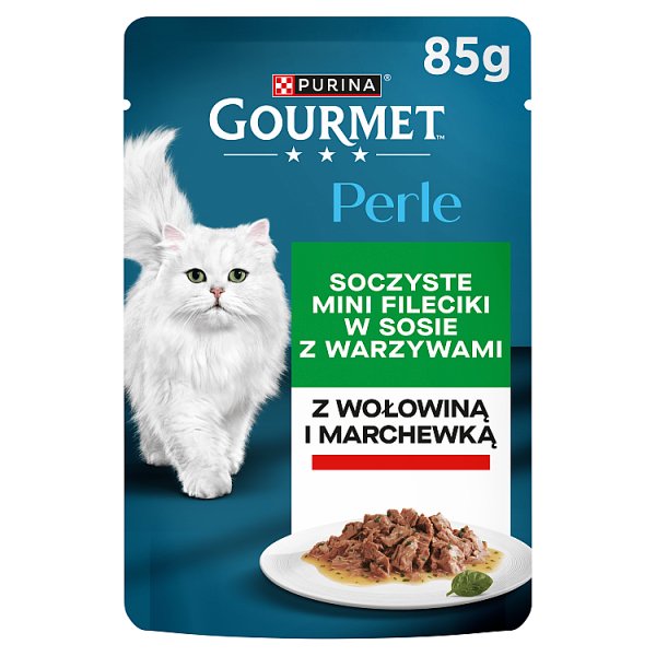Gourmet Perle Karma dla kotów soczyste mini fileciki w sosie z warzywami z wołowiną i marchewką 85 g