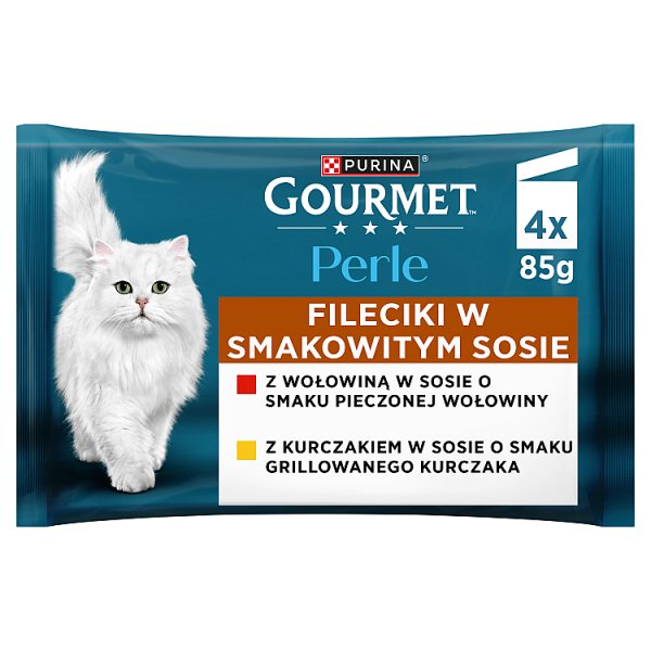 Gourmet Perle Karma dla dorosłych kotów fileciki w smakowitym sosie 4 x 85 g